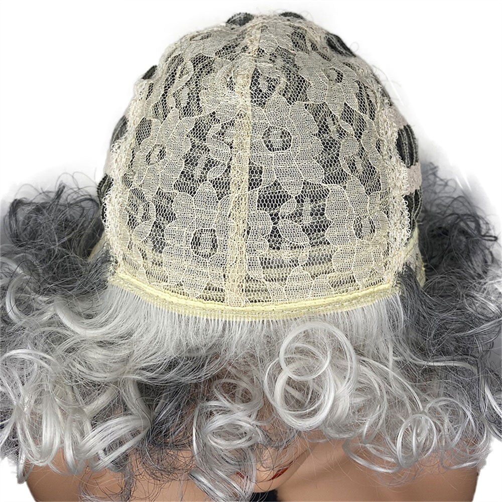 Le parrucche da donna nere ricci corte miste crema grigio scuro riscaldano i capelli naturali lisci e amichevoli del 2025 a $29.99 –P7