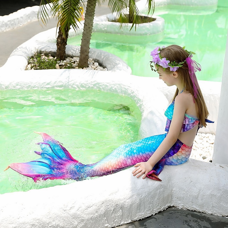 Enfants Fille Trois pièces Maillots de bain sirène Maillot de Bain Plage Natation Bloc de couleur à imprimé arc-en-ciel Actif Imprimer Maillots de bain 3-10 ans Eté Rose Claire Rose poussiéreuse de 2025 ? $36.99 –P2