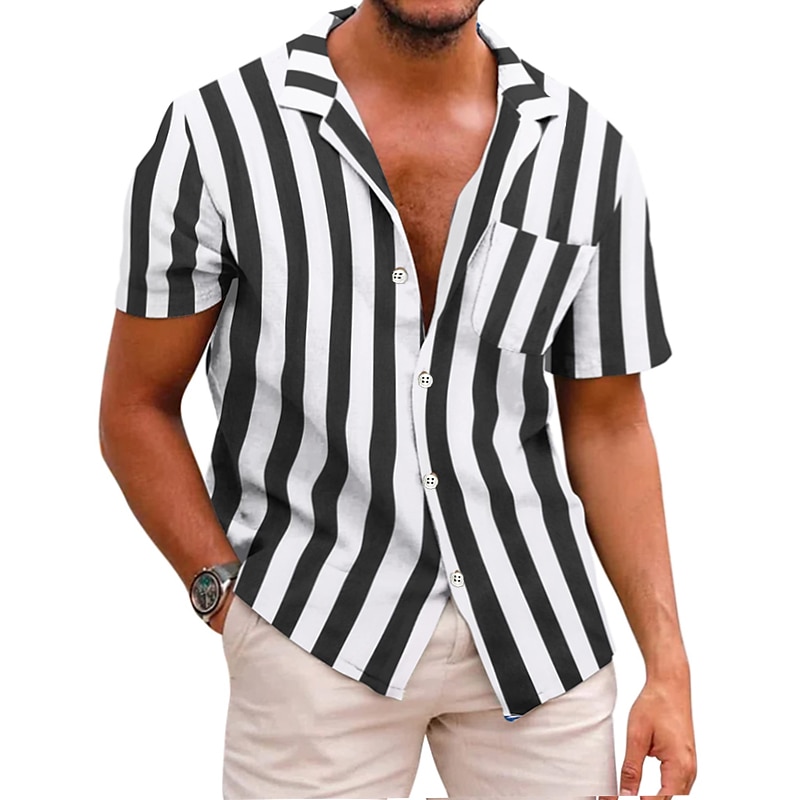 Per uomo Camicia Camicia Estiva Camicia casual Camicia con colletto cubano Camicia con Bottoni Camicia con collo camp Nero Blu Manica Corta A righe Collo ripiegato Stampa 3D Ferie Righe Abbigliamento del 2025 a $21.99 –P3