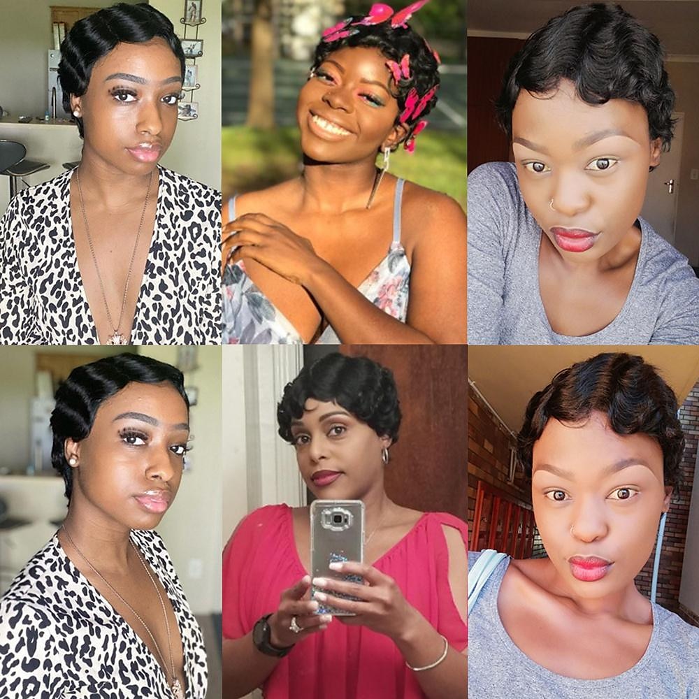 pieno fatto a macchina parrucche onde della barretta corte acconciature capelli umani di remy ondulati pixie cut nessuno parrucca del merletto marrone naturale marrone scuro del 2026 a $33.13 –P8