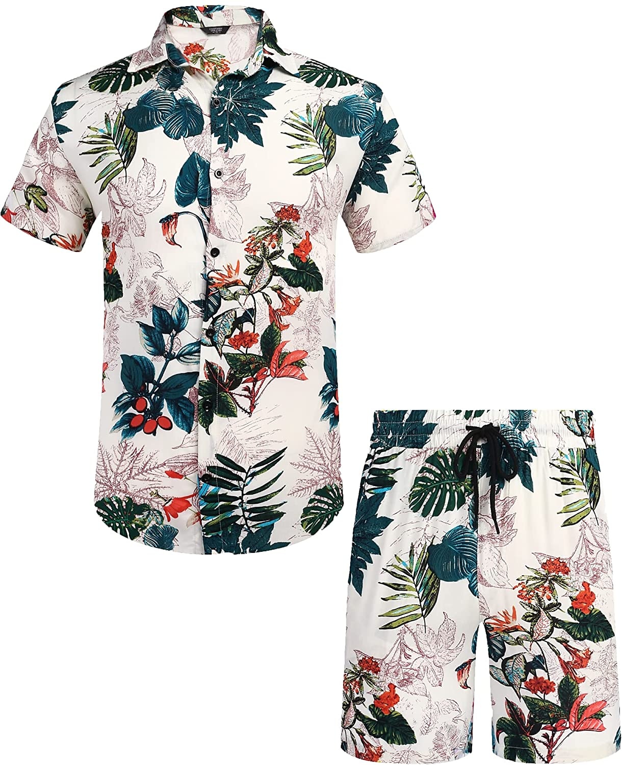 Men's Floral Graphic Tropical Flowers 2pcs Shirts Sets Summer Hawaiian Shirt Short Sleeve Short Pants Turndown Designer Beach Vacation Casual Daily 3D Summer Silver Red / White Green / Black 2025 - $34.99 –P20