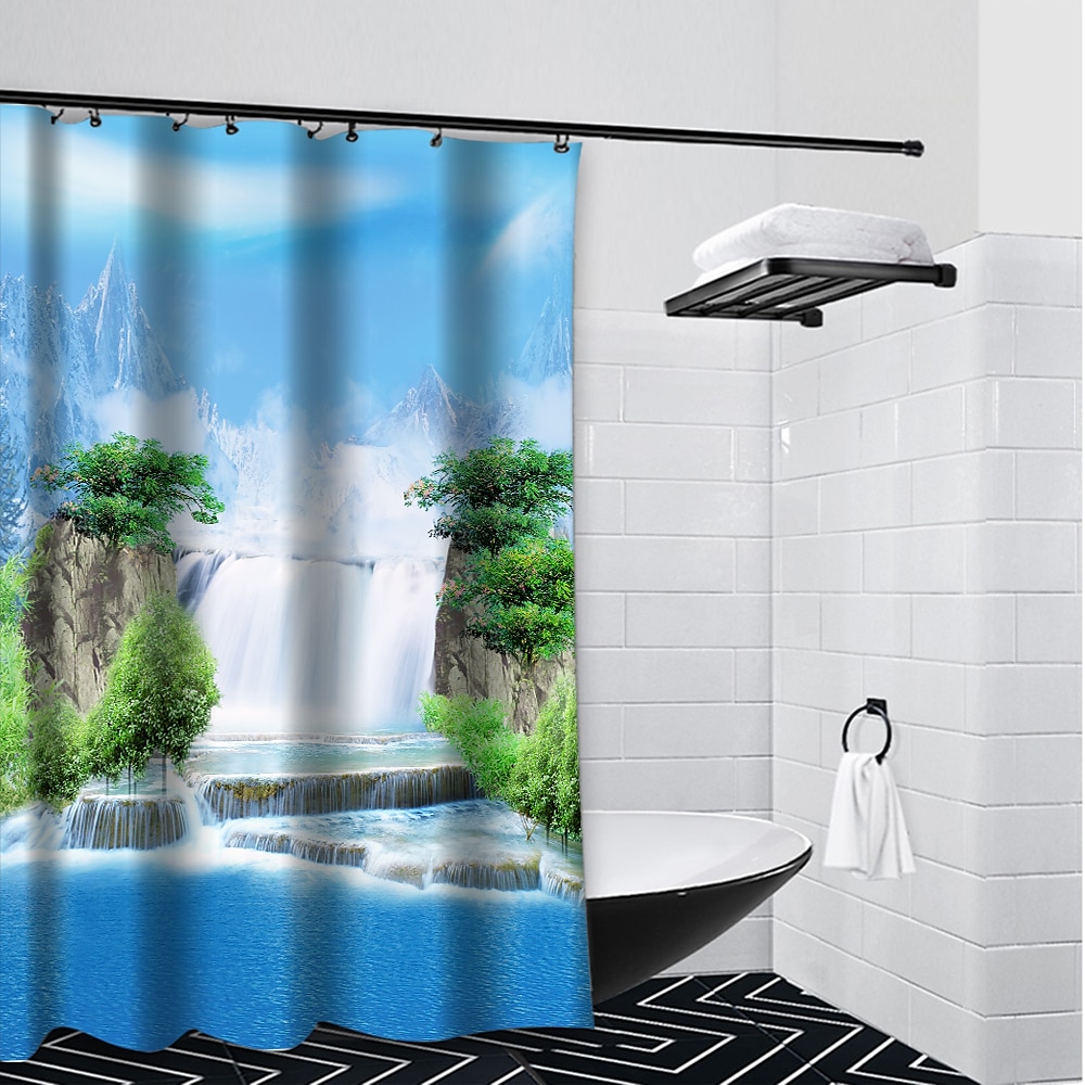 Shower Curtain with Hooks 180cm*180cm(70"*70") Polyester Washable Waterproof Landscape Waterfall Pattern 2025 - $25.99 –P15