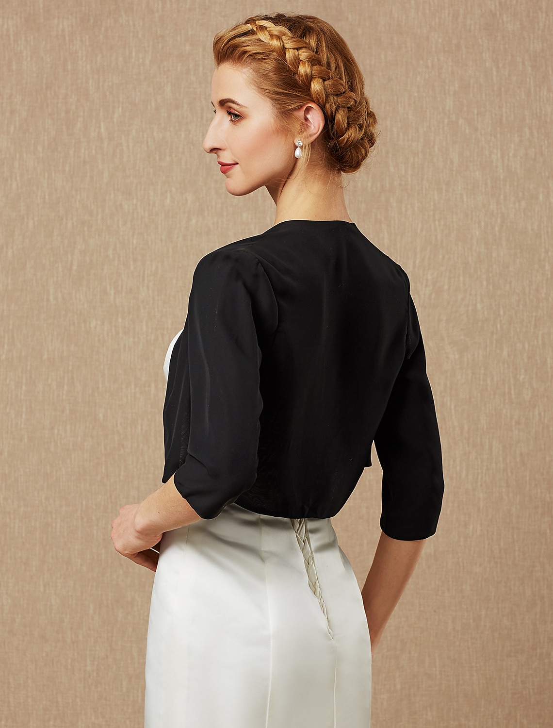 Bolero Feminino Envolvimento de Mãe Envolvimentos Básicos Casacos  Jaquetas Elegante Manga 3/4 de Comprimento Chiffon Casamento de Convidados Envolvimentos Com Cor Pura Para Festa Noite Primavera e de 2025 por $32.99 –P4