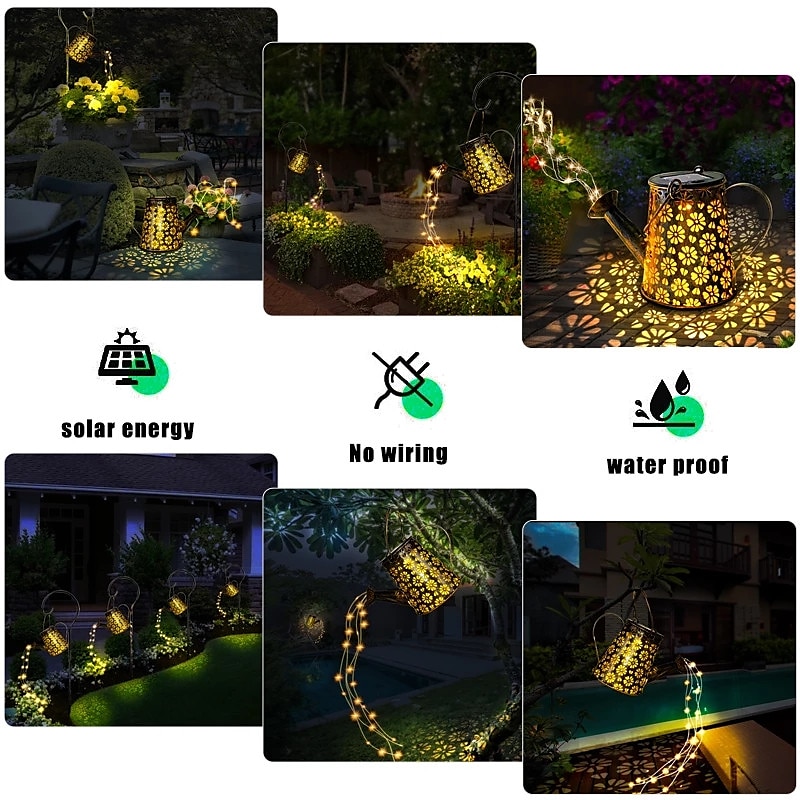 Outdoor Solar Watering Can Lights Hanging Kettle Lantern Light String Waterproof For Garden Yard Flower Bed Garland Decor Metal Retro Lamp 2025 - $26.99 –P14