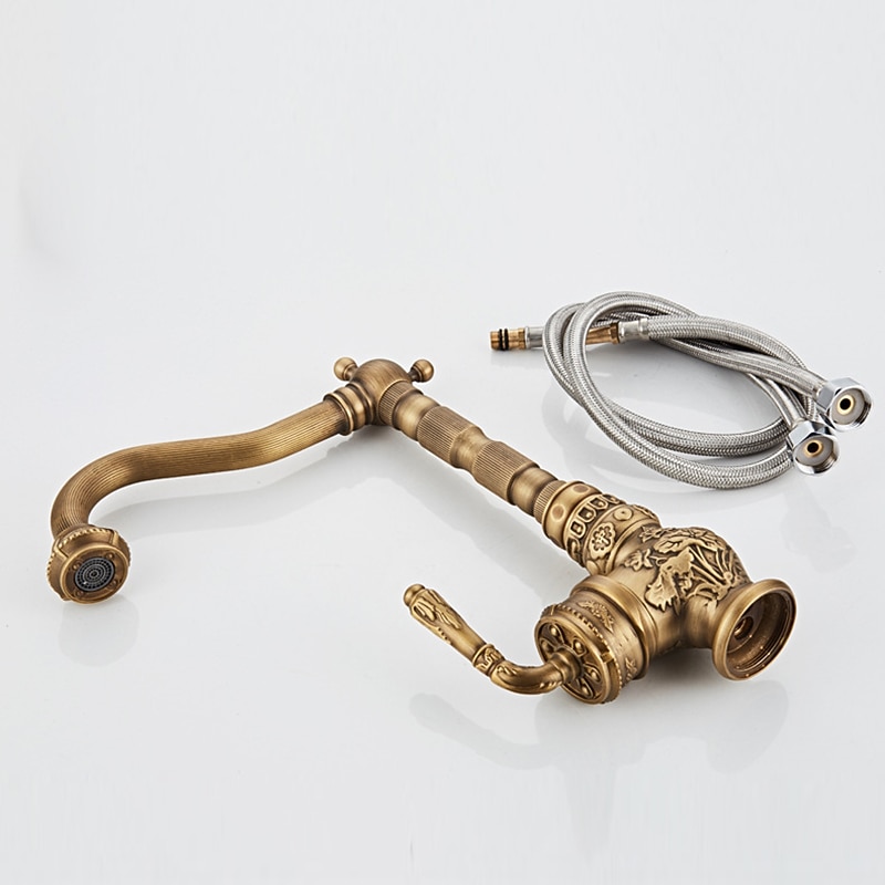 rubinetto miscelatore per lavello da cucina tradizionale, rubinetti monocomando in ottone anticato rubinetto da cucina in stile vintage retrò con beccuccio standard montato sul ponte con tubo freddo e caldo del 2026 a $226.79 –P2