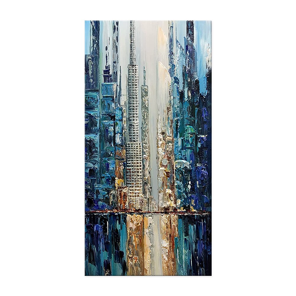 هانغ رسمت النفط الطلاء رسمت باليد عمودي تجريدي هندسة معمارية الحديث بدون إطار داخلي 2026 - $126.99 –P1