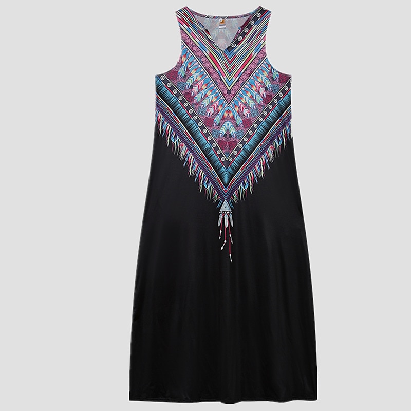dam a line klänning maxi lång klänning svart ärmlös blommig leopardtryck sommar v-ringad snygg 2022 5xl 2025 - $27.99 –P5