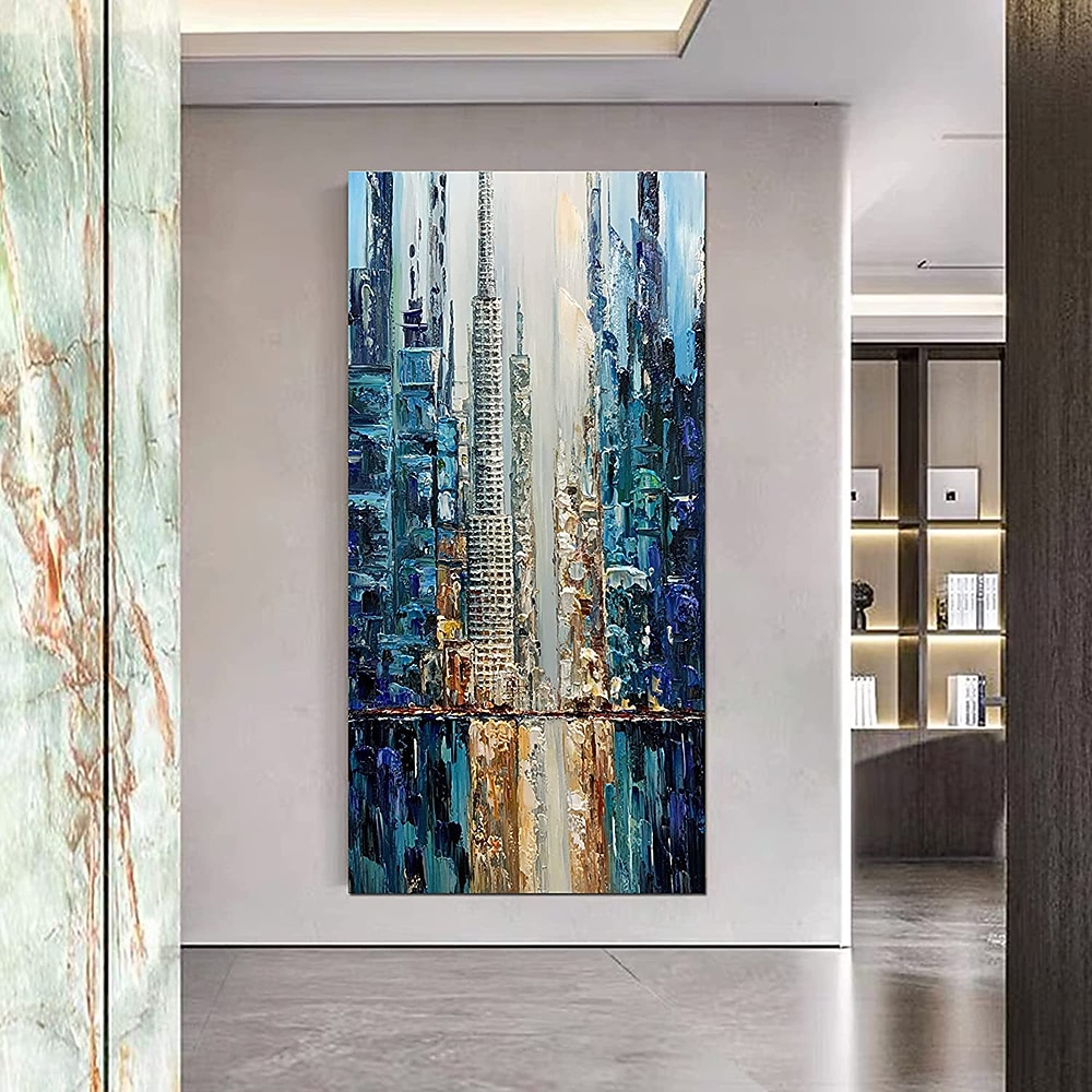 هانغ رسمت النفط الطلاء رسمت باليد عمودي تجريدي هندسة معمارية الحديث بدون إطار داخلي 2026 - $126.99 –P6