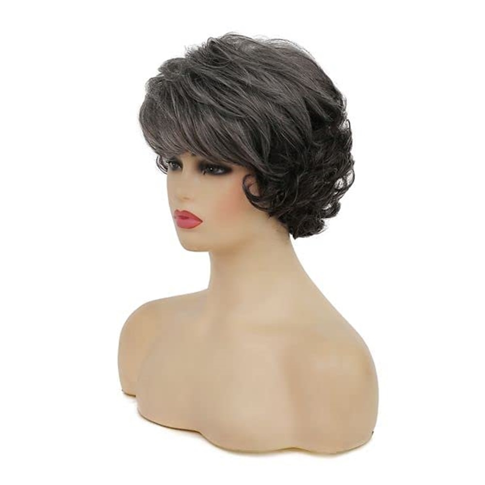 parrucche grigie corte ricci per le donne parrucca sintetica naturale soffice a strati cosplay di halloween resistente al calore del 2025 a $24.99 –P8