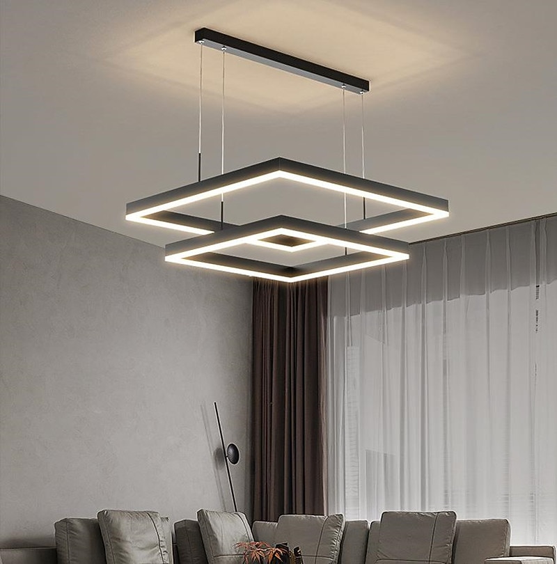 80 cm pendel LED lagdelt lysekrone moderne enkel kvadratisk nordisk soverom stue spisestuelampe 2025 - $499.99 –P3