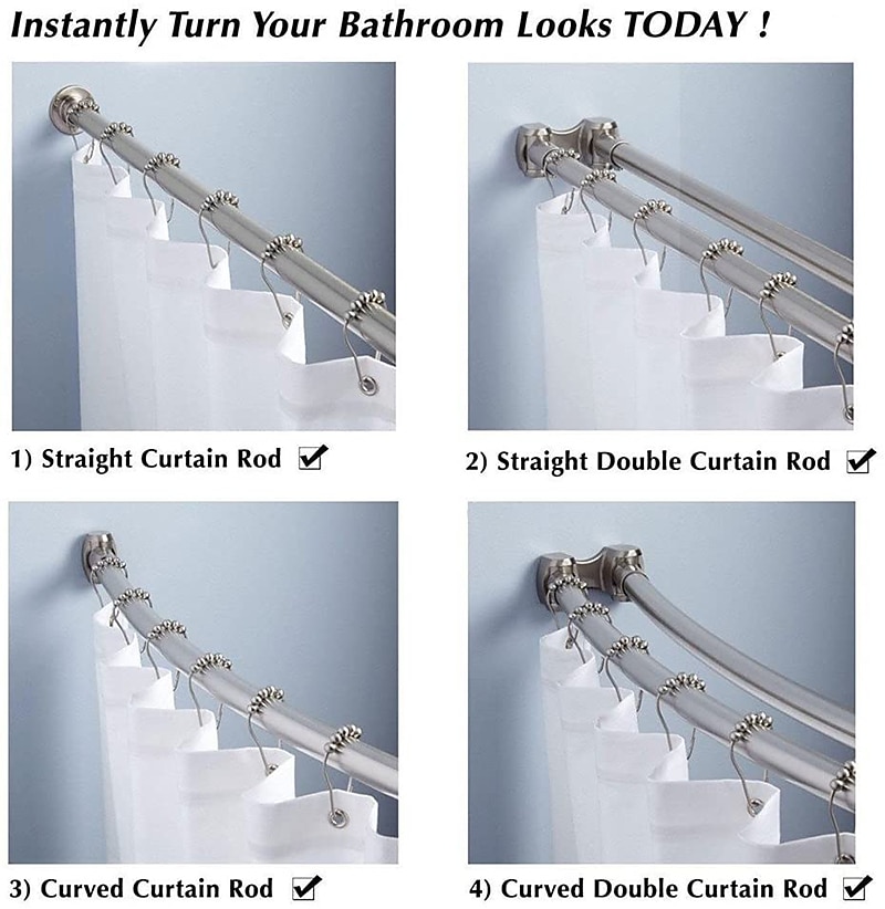 12 pcs Stainless Steel Curtain Hooks Bath Curtain Rollerball Shower Curtain Rings Hooks 5 Rollers Polished Satin Nickel Ball 2026 - $15.49 –P9