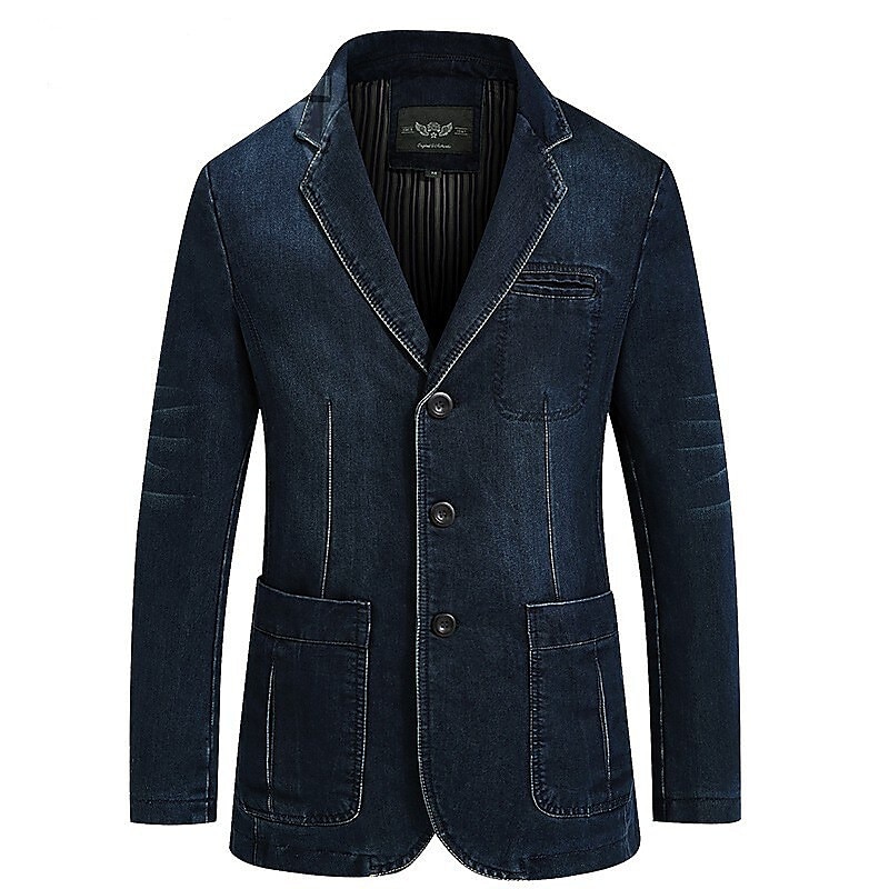 Men's Denim Jacket Blazer Sport Coat Casual Cocktail Attire Pocket Fall Winter Denim Contemporary Classic & Timeless Regular Denim Light Blue Navy Blue Jacket 2025 - $80.99 –P1