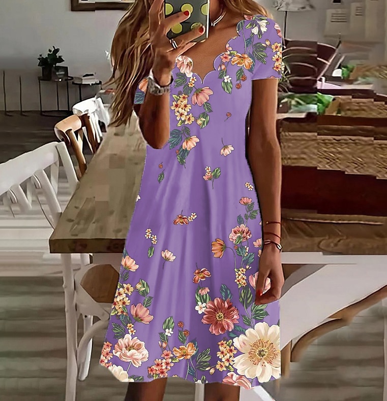 Damska sukienka mini sukienka casual sukienka petite sukienka sundress sukienka A-line sukienka boho tropikalna seksowna wakacyjna casual codzienna regular fit kwiatowa krótki rękaw serce biała 2025 - $35.99 –P3
