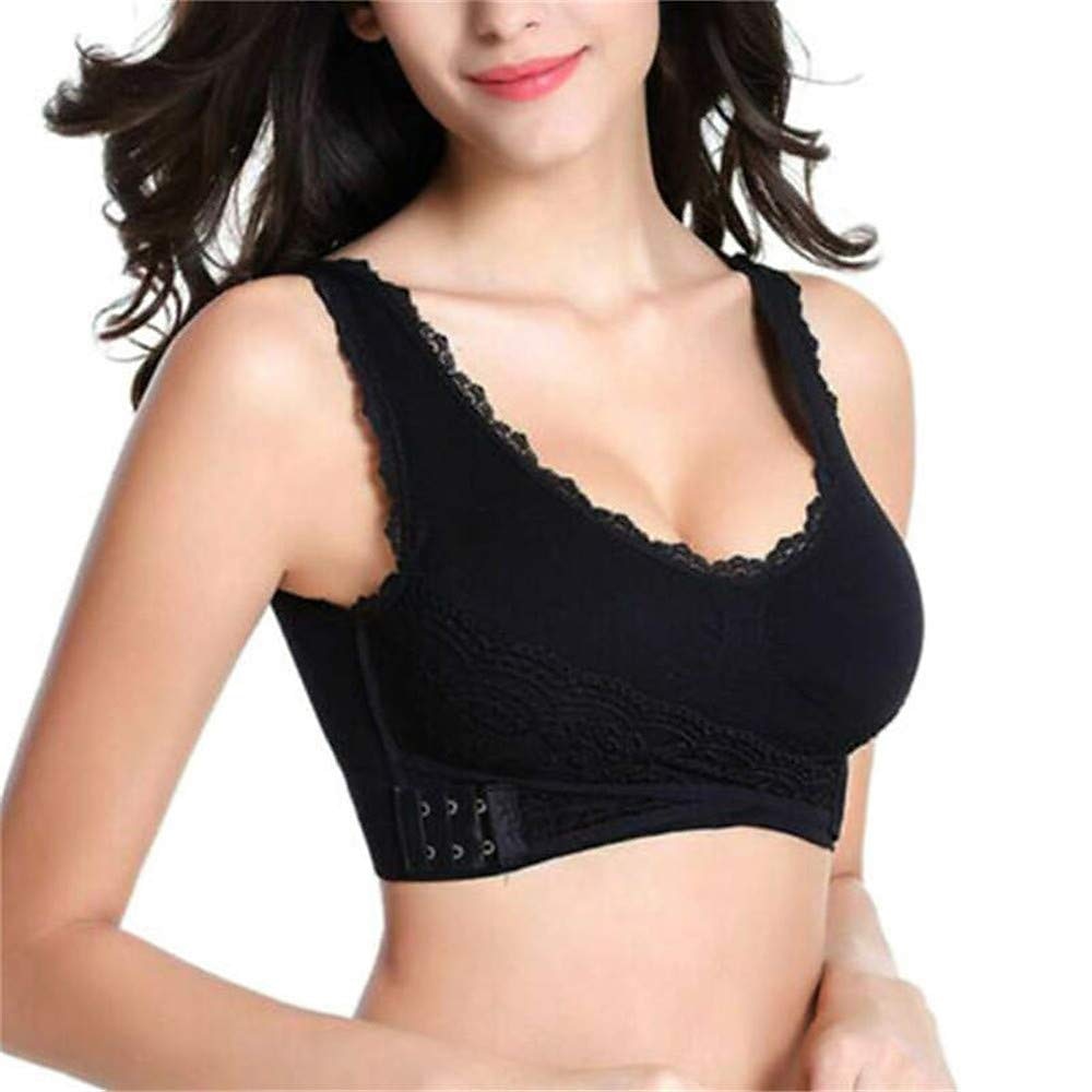 Sujetadores deportivos de encaje de gran tamaño para mujer, sujetador sin aros con hebillas laterales cruzadas en la parte delantera, ropa deportiva para hacer yoga y hacer ejercicio en casa 2025 - $11.49 –P12