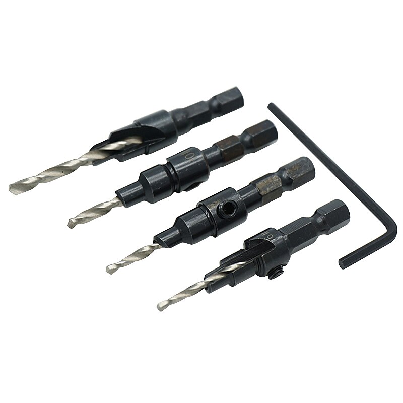 4 stuks boren hss hexagon schacht verzonken tapper tool houtbewerking hout pilot gat maat #6 #8 #10 #12 met 1 moersleutel 2025 - $9.99 –P4