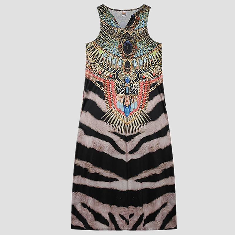 dam a line klänning maxi lång klänning svart ärmlös blommig leopardtryck sommar v-ringad snygg 2022 5xl 2025 - $27.99 –P7