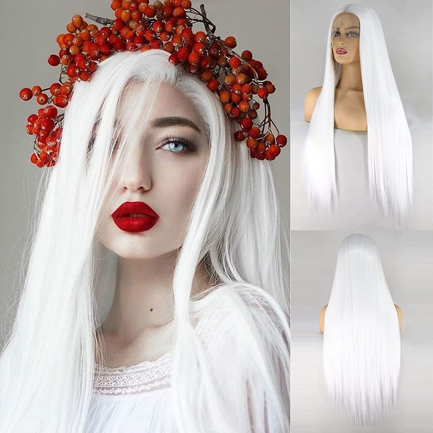 Synthetic Lace Wig Natural Straight Style 12-26 inch White Silky Straight 13*2.5 lace front Wig Female Wig White 2026 - $83.99 –P1