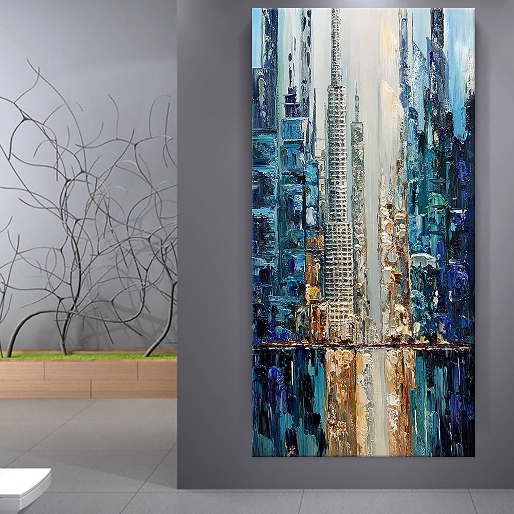 هانغ رسمت النفط الطلاء رسمت باليد عمودي تجريدي هندسة معمارية الحديث بدون إطار داخلي 2026 - $126.99 –P3