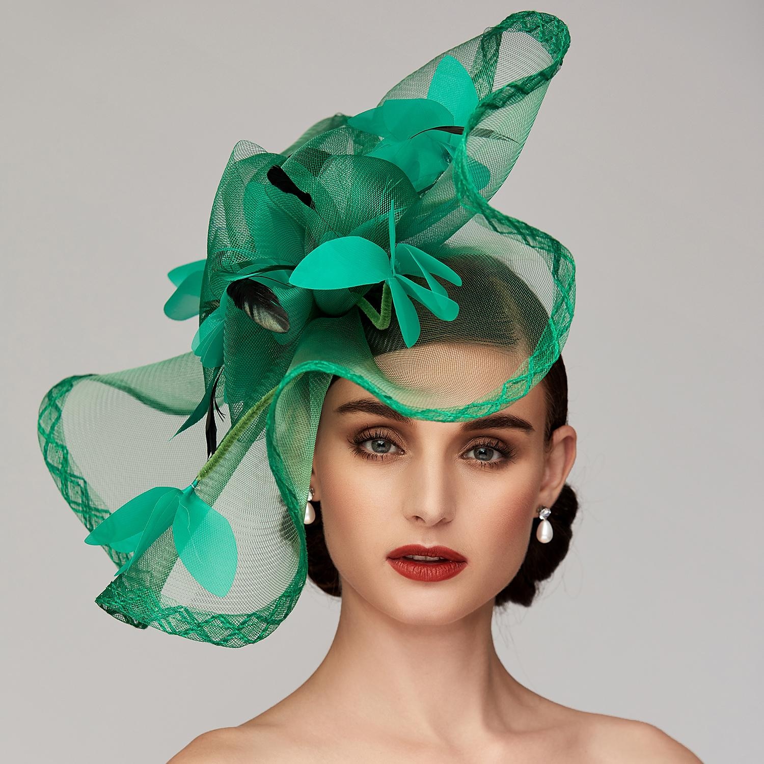 Flowers Feather Net Kentucky Derby Hat Fascinators Headpiece with Feather Floral 1PC Horse Race Ladies Day Melbourne Cup Headpiece 2024 - $19.49 –P4