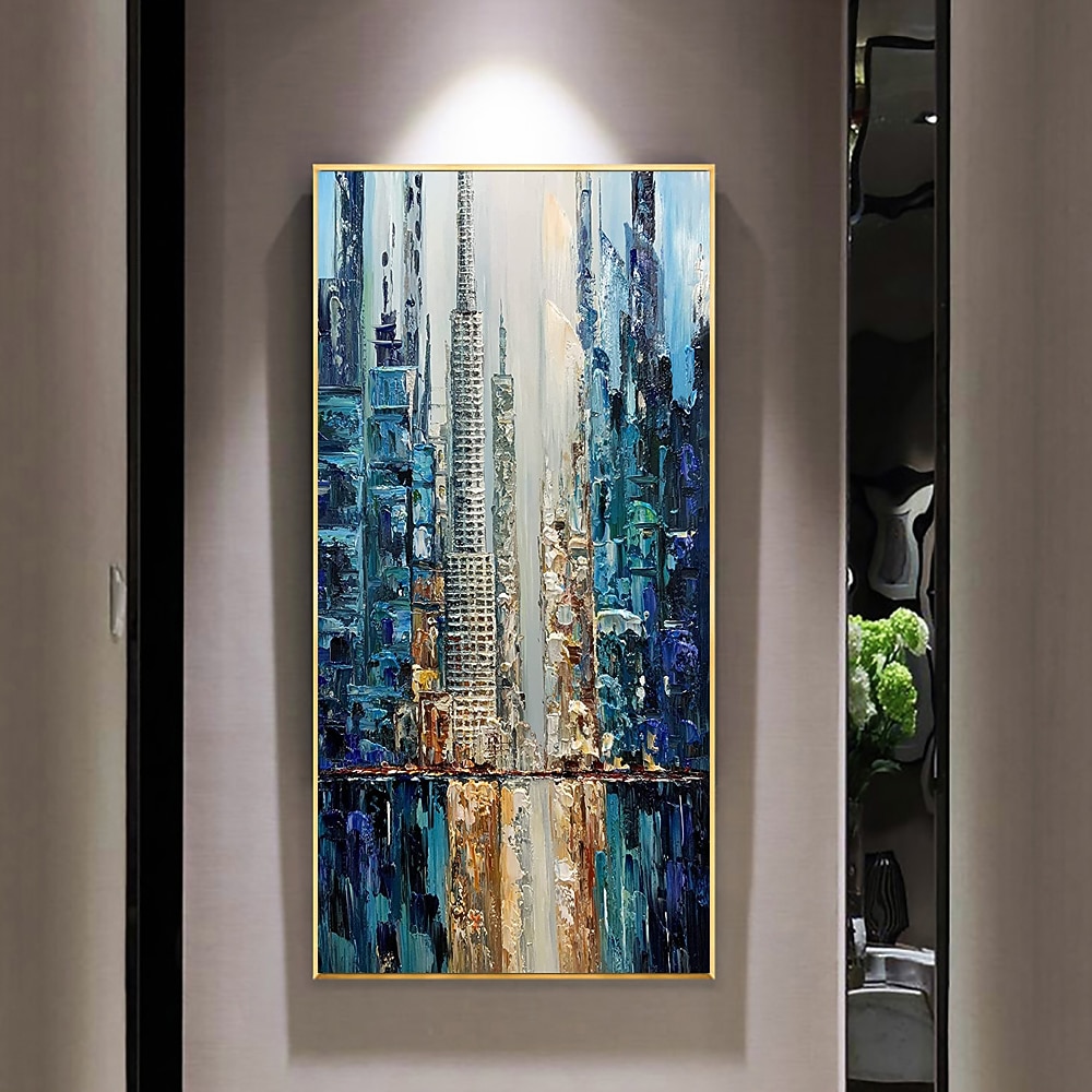 هانغ رسمت النفط الطلاء رسمت باليد عمودي تجريدي هندسة معمارية الحديث بدون إطار داخلي 2026 - $126.99 –P4