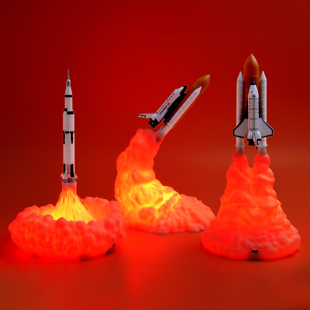 3D Print Space Shuttle Rocket Night Light LED Table Desk Lamp Room Decor Gift 