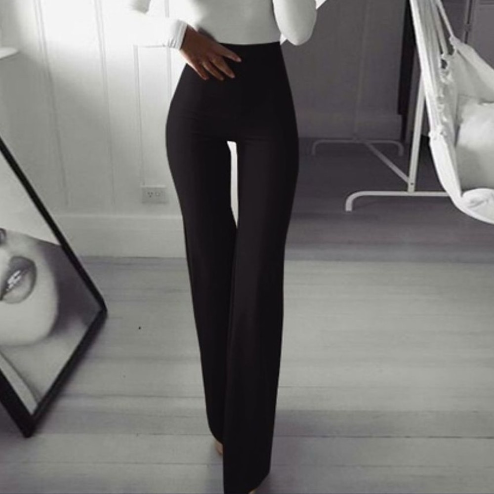 Women‘s Casual / Sporty Athleisure Flare Chinos Bell Bottom Wide Leg Full Length Dress Pants Weekend Yoga Stretchy Plain Comfort Mid Waist Slim White Black Blue Wine Coffee S M L XL 2023 - US $16.99 –P2