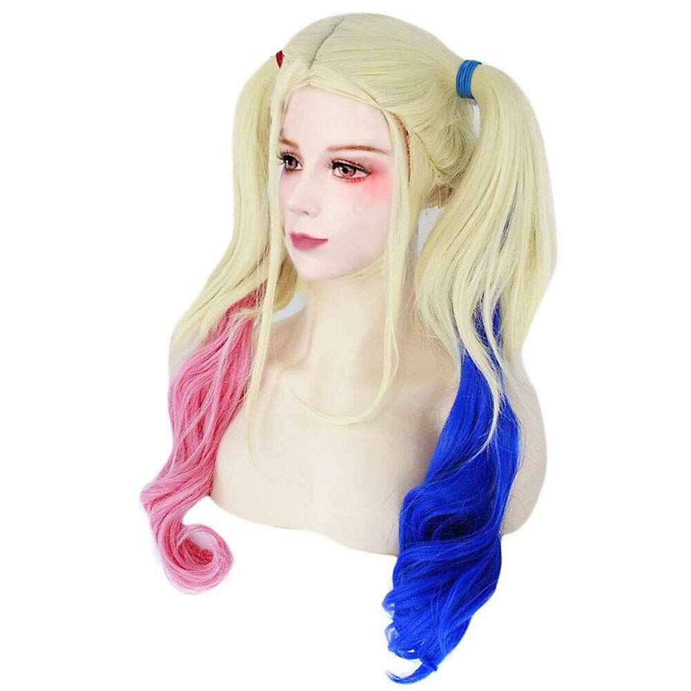 harley quinn joneting modrá a růžová tepelně odolná paruka vlasy anime cosplay paruky halloween paruky 2025 - $28.99 –P2