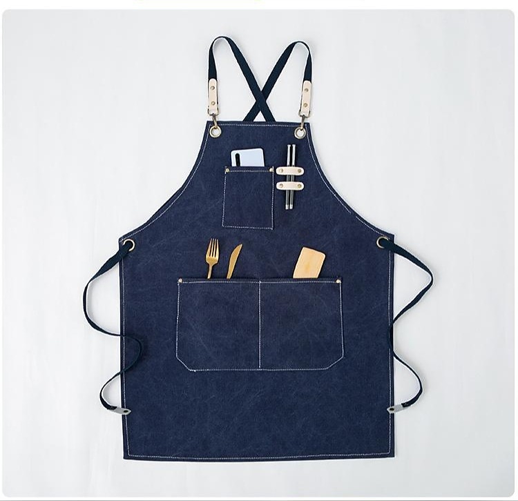grembiule da cuoco nero per uomo donna con tasca, grembiule da lavoro in tela di cotone incrociato sul retro resistente regolabile del 2025 a $28.99 –P4