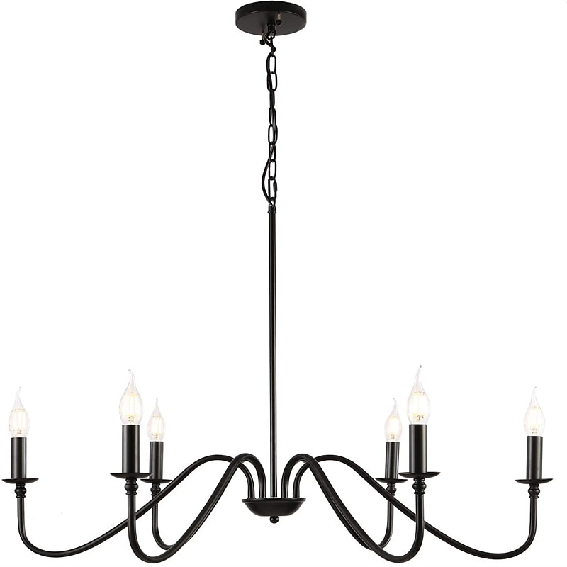 Lámpara colgante led de 88 cm 6 luces estilo vela hierro industrial para comedor, salón, cocina negro moderno tradicional/clásico 220-240v 2025 - $151.99 –P6