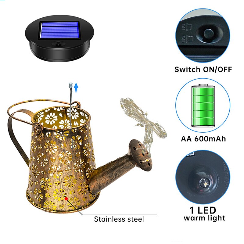 Outdoor Solar Watering Can Lights Hanging Kettle Lantern Light String Waterproof For Garden Yard Flower Bed Garland Decor Metal Retro Lamp 2025 - $26.99 –P10