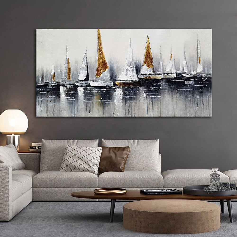 peinture à l'huile 100% fait main peint à la main art mural sur toile abstrait horizontal abstrait océan voilier paysage moderne décoration de la maison décor toile roulée pas de cadre non tendu de 2025 ? $100.99 –P4