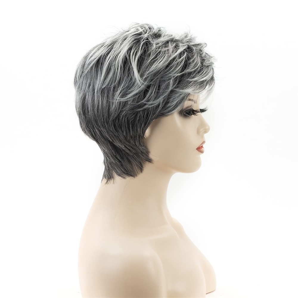 parrucche grigie corte bob per donne miste parrucche sintetiche parrucche pixie bob dritte carine gary del 2025 a $21.99 –P7