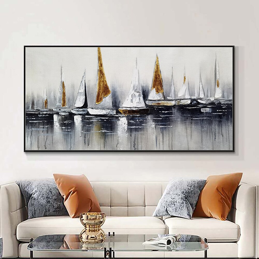 peinture à l'huile 100% fait main peint à la main art mural sur toile abstrait horizontal abstrait océan voilier paysage moderne décoration de la maison décor toile roulée pas de cadre non tendu de 2025 ? $100.99 –P2