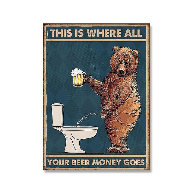 Oso gruñón bebiendo cerveza impresiones cartel abstracto pared arte lienzo moderno lienzo pintura impresión imagen baño inodoro nórdico hogar Decoración sin marco 2025 - $21.99 –P1