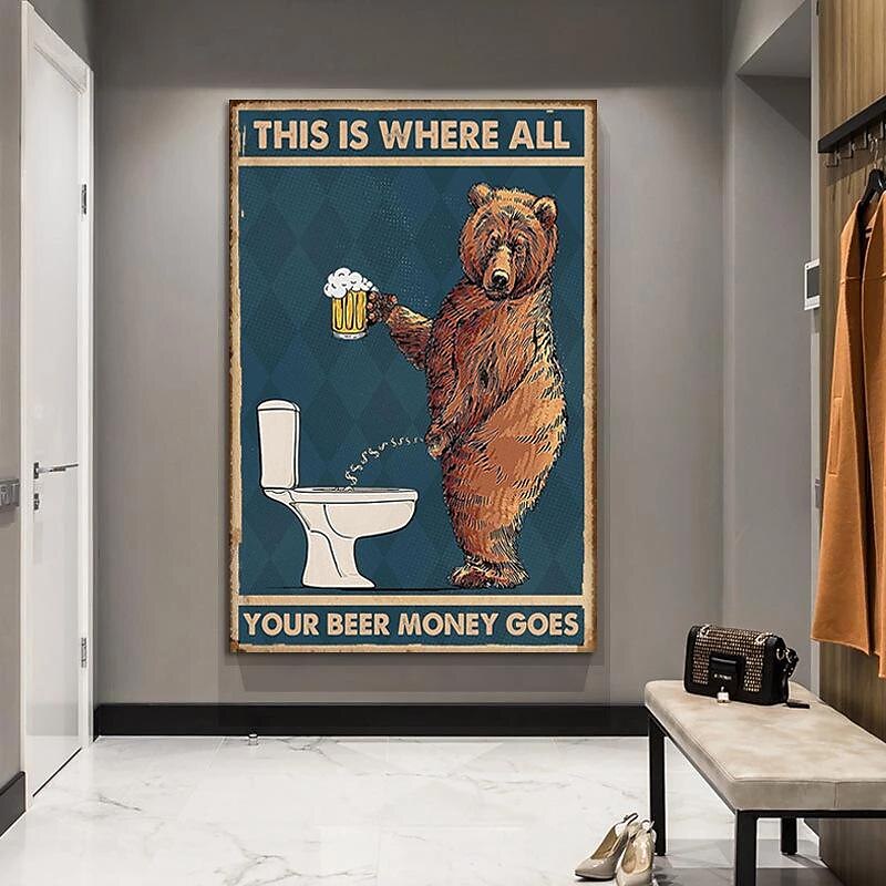 Oso gruñón bebiendo cerveza impresiones cartel abstracto pared arte lienzo moderno lienzo pintura impresión imagen baño inodoro nórdico hogar Decoración sin marco 2025 - $21.99 –P5