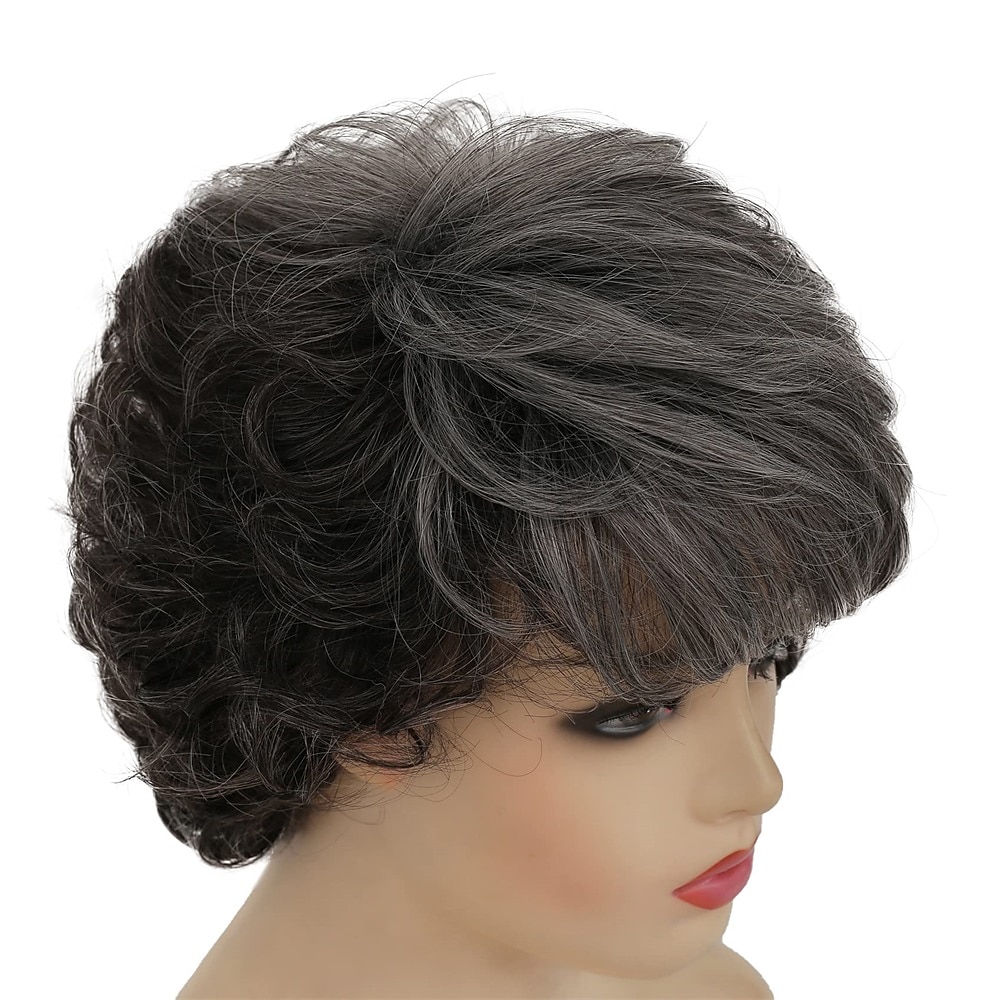 parrucche grigie corte ricci per le donne parrucca sintetica naturale soffice a strati cosplay di halloween resistente al calore del 2025 a $24.99 –P10