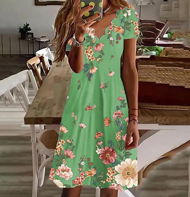 Damska sukienka mini sukienka casual sukienka petite sukienka sundress sukienka A-line sukienka boho tropikalna seksowna wakacyjna casual codzienna regular fit kwiatowa krótki rękaw serce biała 2025 - $35.99 –P2