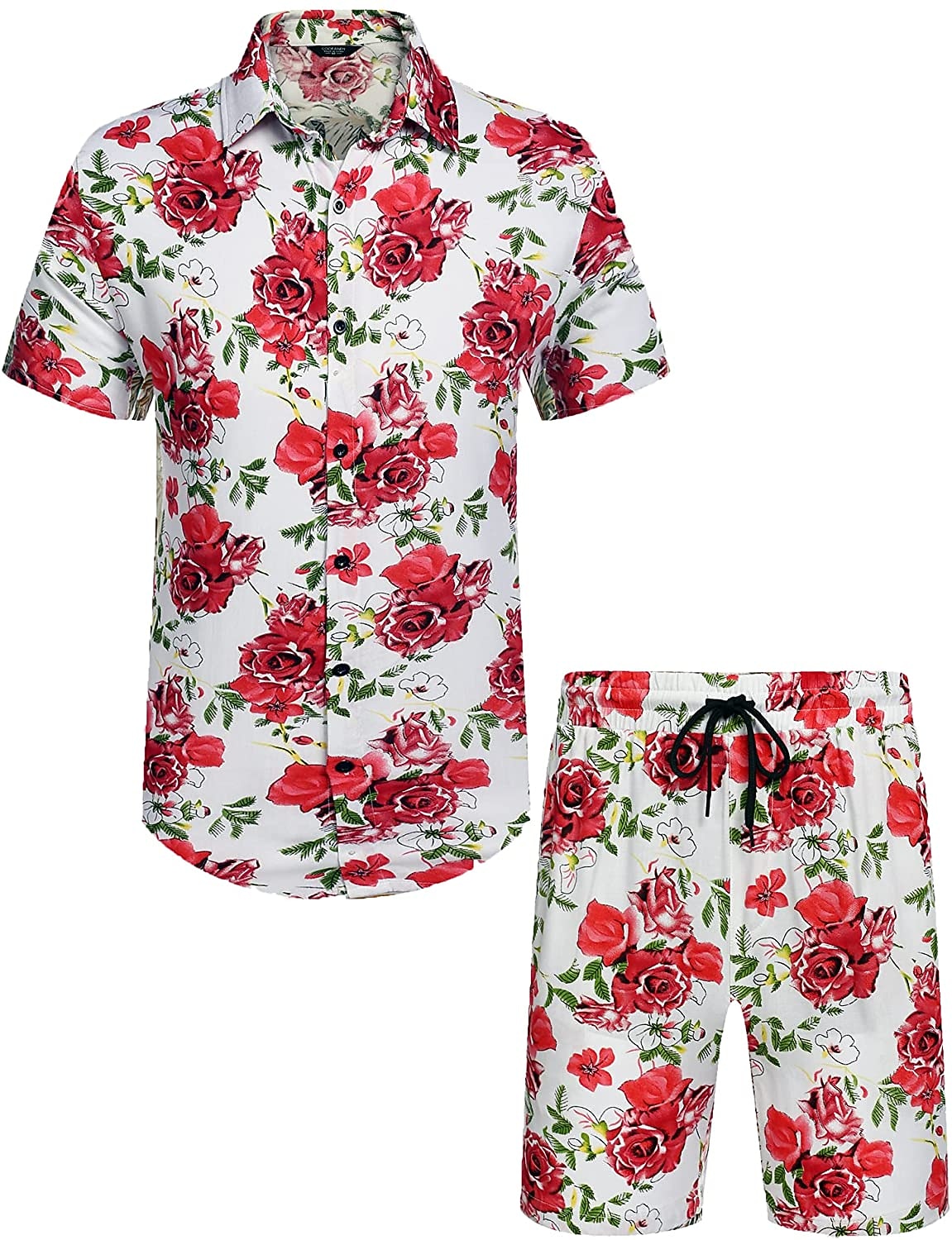 Men's Floral Graphic Tropical Flowers 2pcs Shirts Sets Summer Hawaiian Shirt Short Sleeve Short Pants Turndown Designer Beach Vacation Casual Daily 3D Summer Silver Red / White Green / Black 2025 - $34.99 –P5