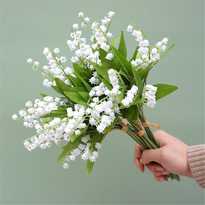 1 Bouquet 6 Pcs Artificial Flower Bride Holds Bouquet Of European Lily Of The Valley In Her Hand,Fake Flowers For Wedding Arch Garden Wall Home Party Hotel Office Arrangement Decoration 37CM 2026 - $15.99 –P2
