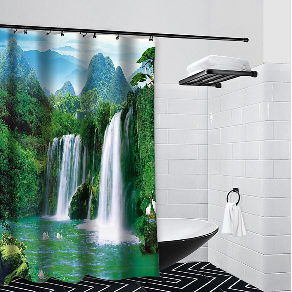 Shower Curtain with Hooks 180cm*180cm(70"*70") Polyester Washable Waterproof Landscape Waterfall Pattern 2025 - $25.99 –P2