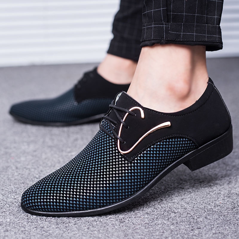 Men's Stylish Black and White Lace-Up Dress Shoes - Breathable Formal Oxford Shoes with Geometric Pattern for Office, Weddings, and Parties 2025 - $34.99 –P1