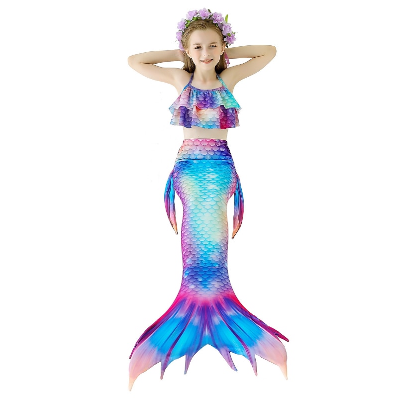 Enfants Fille Trois pièces Maillots de bain sirène Maillot de Bain Plage Natation Bloc de couleur à imprimé arc-en-ciel Actif Imprimer Maillots de bain 3-10 ans Eté Rose Claire Rose poussiéreuse de 2025 ? $36.99 –P8
