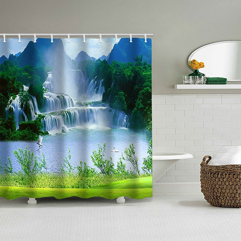 Shower Curtain with Hooks 180cm*180cm(70"*70") Polyester Washable Waterproof Landscape Waterfall Pattern 2025 - $25.99 –P12