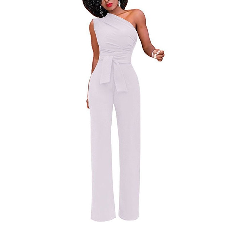 Dam Jumpsuits Öppen rygg Spetsknuten Ensfärgat Enaxlad Elegant Fest Gata Normal Ärmlös Grön Blå Vit S M L Vår 2025 - $11.99 -P1