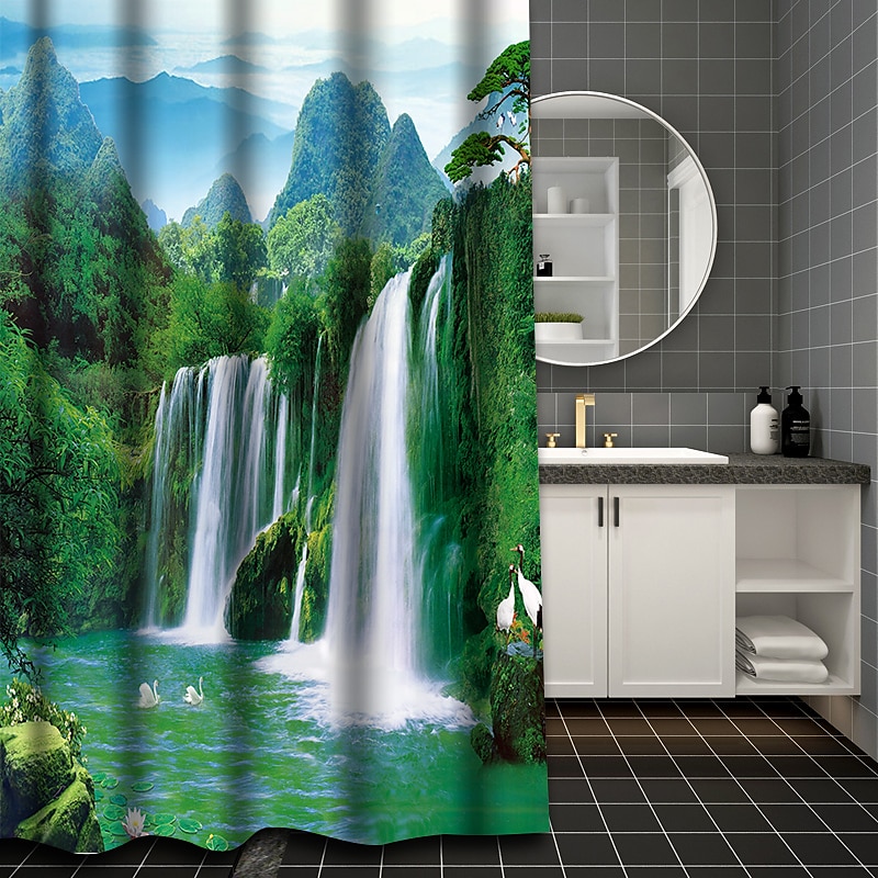 Shower Curtain with Hooks 180cm*180cm(70"*70") Polyester Washable Waterproof Landscape Waterfall Pattern 2025 - $25.99 –P1