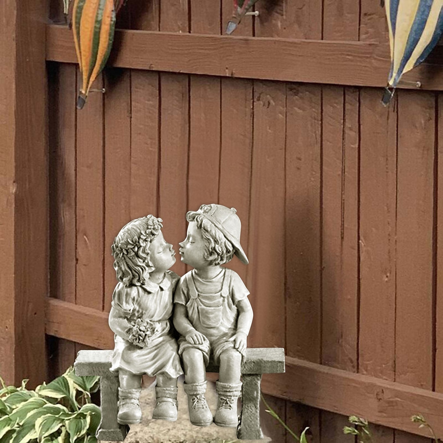 Primul sărut statuie de grădină din rășină cățeluș dragoste fetiță și băiețel sărut curte figurină în miniatură decorare grădină 2025 - $21.99 –P2