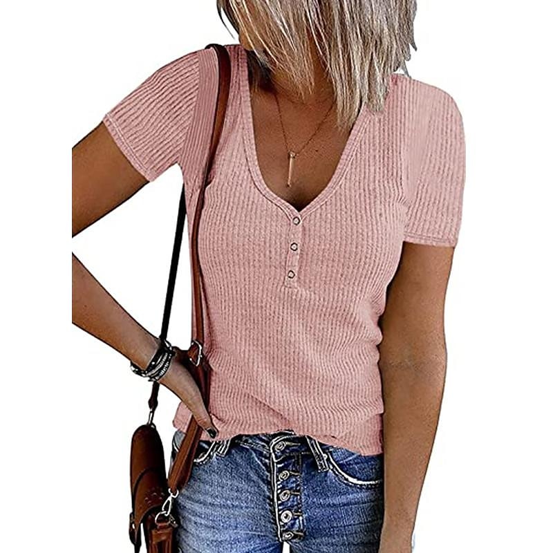 Women's Henley Shirt T shirt Tee Black White Pink Plain Button Short Sleeve Casual Daily Sexy Round Neck Regular S 2025 - $27.99 –P5