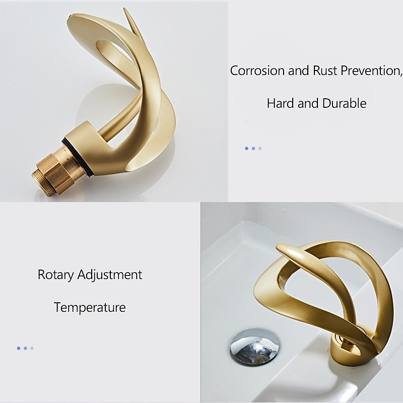rubinetto miscelatore per lavabo nero con bocca a cascata, rubinetti per lavabo in ottone maniglia singola rubinetto per bagno con vasca monoforo con interruttore caldo e freddo cromo grigio dorato del 2025 a $161.99 –P3