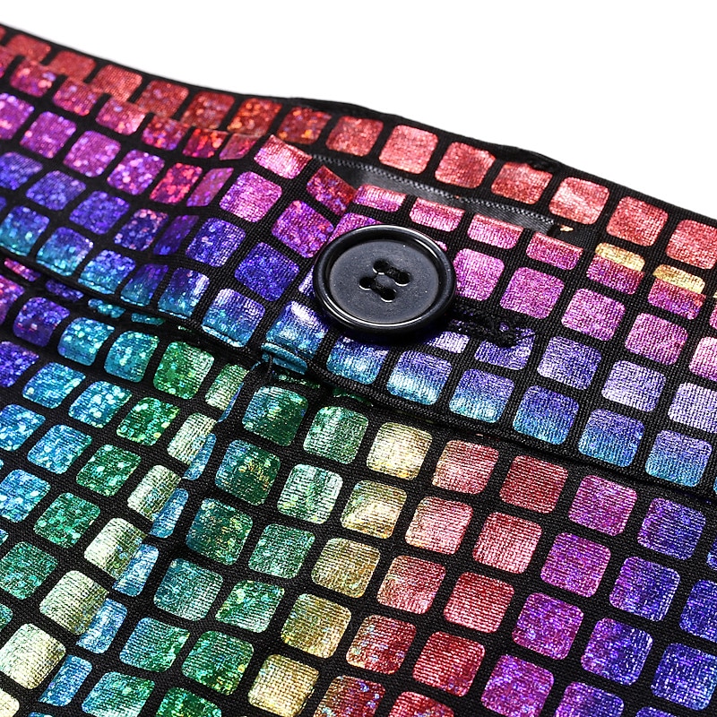 Men's Jacket Suits Blazer Party & Evening Club Shining Sequins Pocket Fall Winter Solid Color Streetwear Casual Turndown Regular Regular Fit Silver Gold Rainbow Jacket 2025 - $88.99 –P9