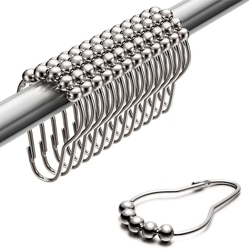 12 pcs Stainless Steel Curtain Hooks Bath Curtain Rollerball Shower Curtain Rings Hooks 5 Rollers Polished Satin Nickel Ball 2026 - $15.49 –P11